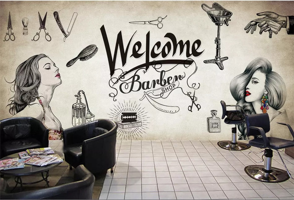 Vintage Barber Shop Mural Wallpaper Hair Salon Wallcovering | BVM Home