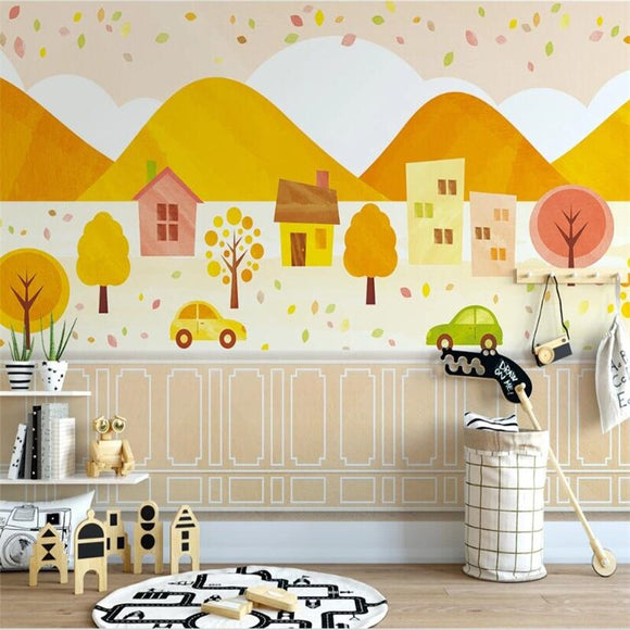 Custom Wallpaper Mural for Kids' Room Cartoon Cute Houses | BVM Home