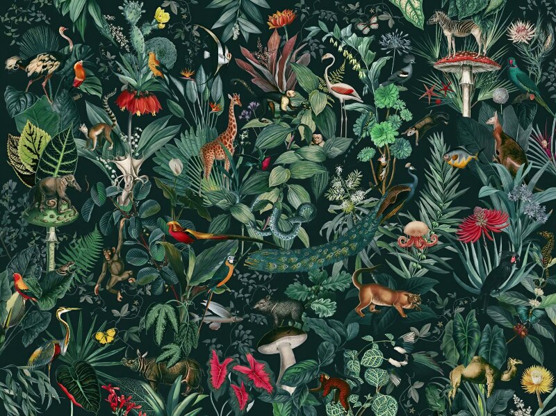 Custom Wallpaper Mural Jungle Animals and Plants | BVM Home