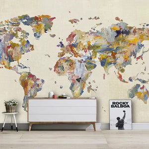 Custom Size Wallpaper Mural Watercolour World Map for Kid’s Room (㎡)