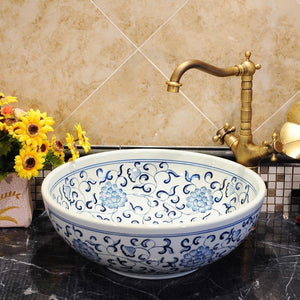 Blue And White Chinese Antique Ceramic Sink Countertop Wash Basin