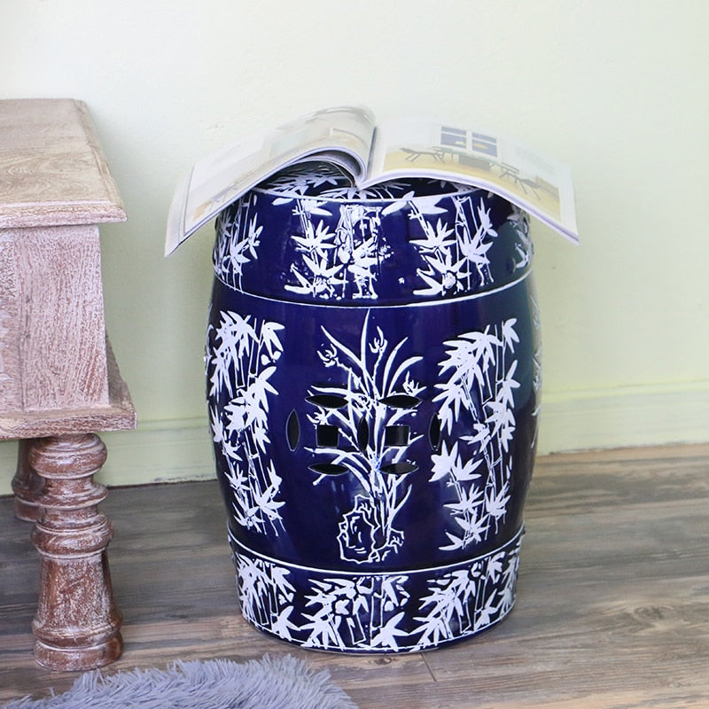 Ceramic Stool Blue White Porcelain Bamboo Ceramic Ottoman ...