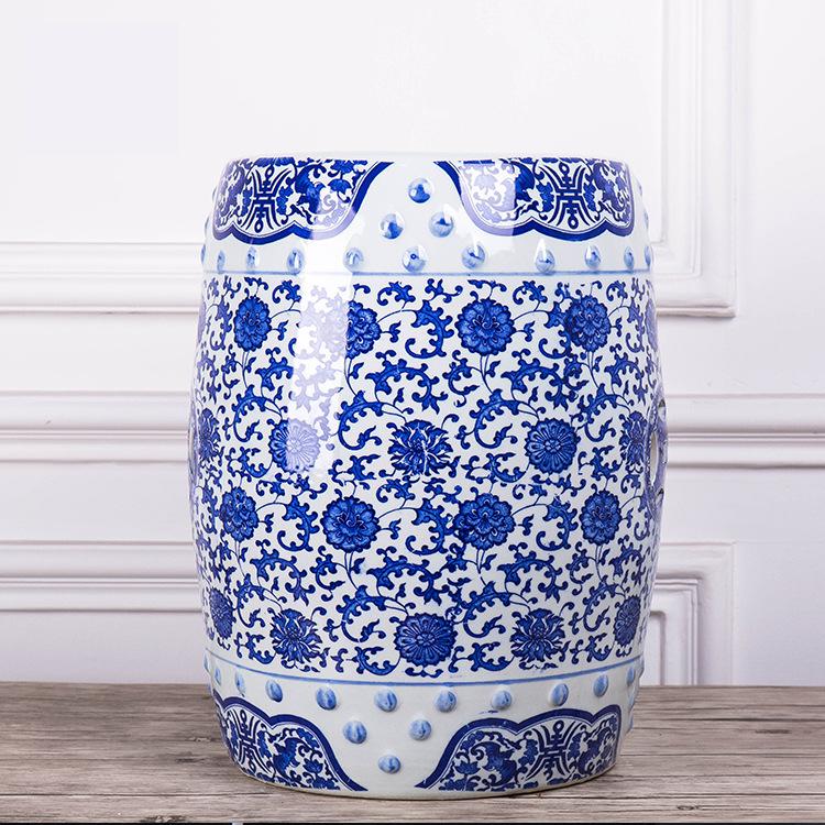 Chinoiserie Ceramic Drum Stool Blue and White Garden Stool ...