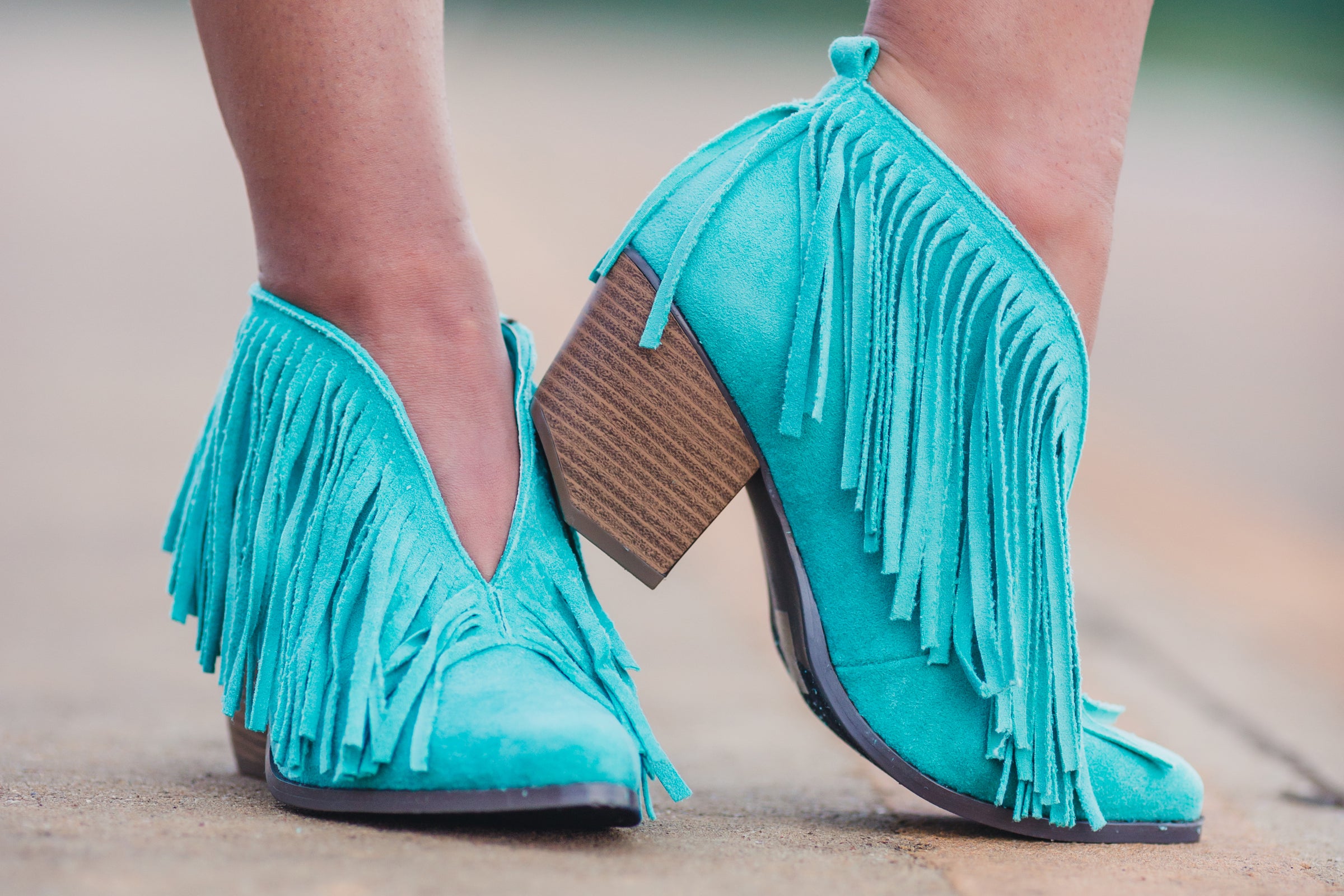 teal fringe booties