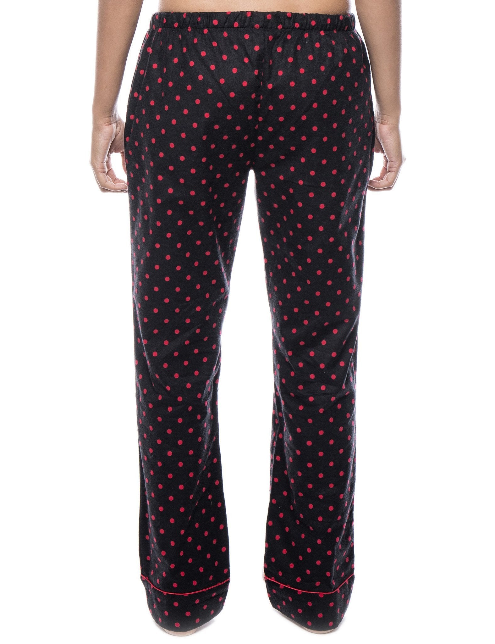 Womens 100% Cotton Flannel Lounge Pants - Dots Diva Black/Red ...