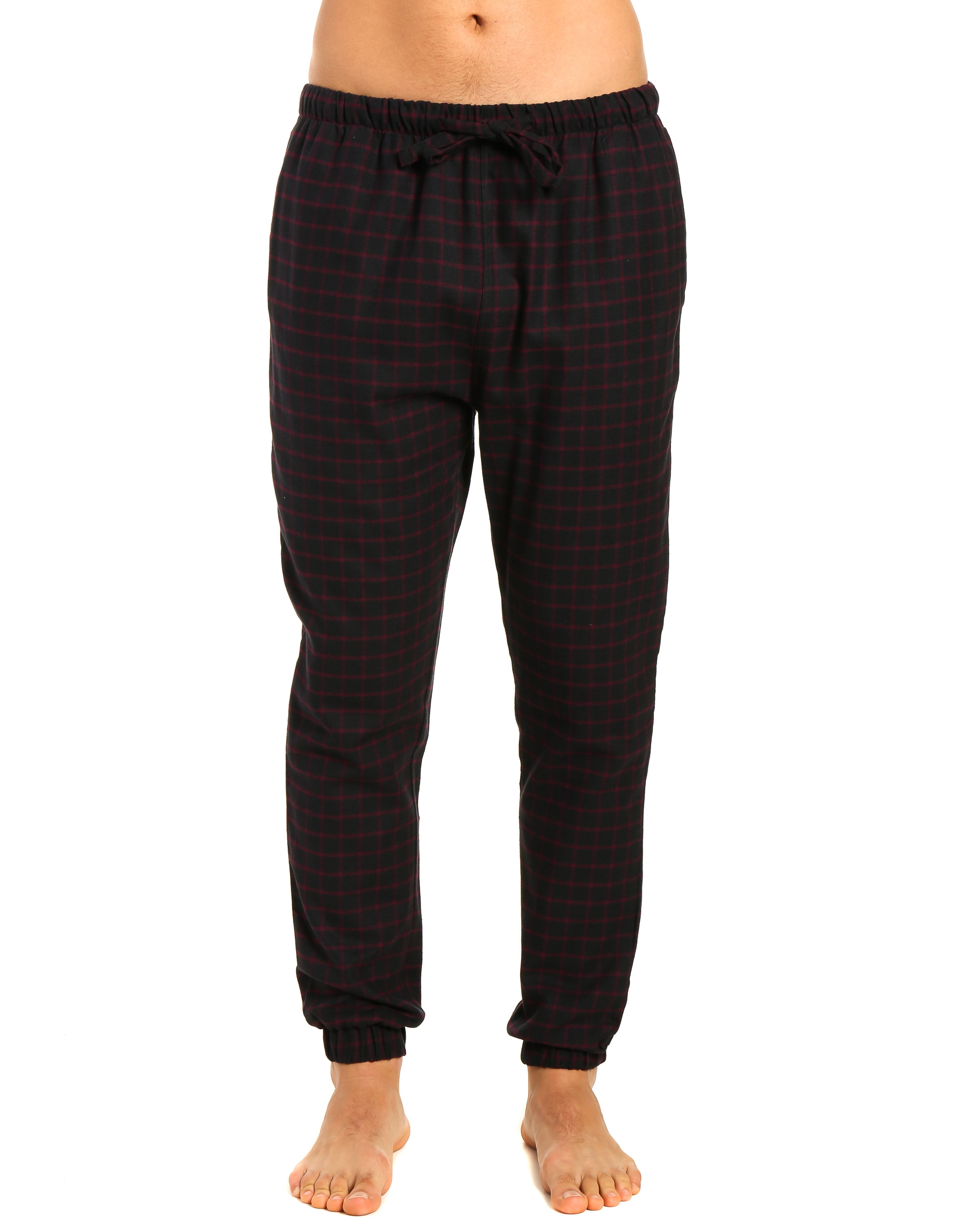 Mens 100% Cotton Flannel Jogger Lounge Pants - Checks - Black-Fig ...
