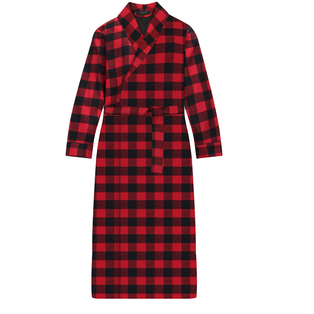 Mens Robe - 100% Cotton Flannel Robe Long - Buffalo Plaid Red-Black ...