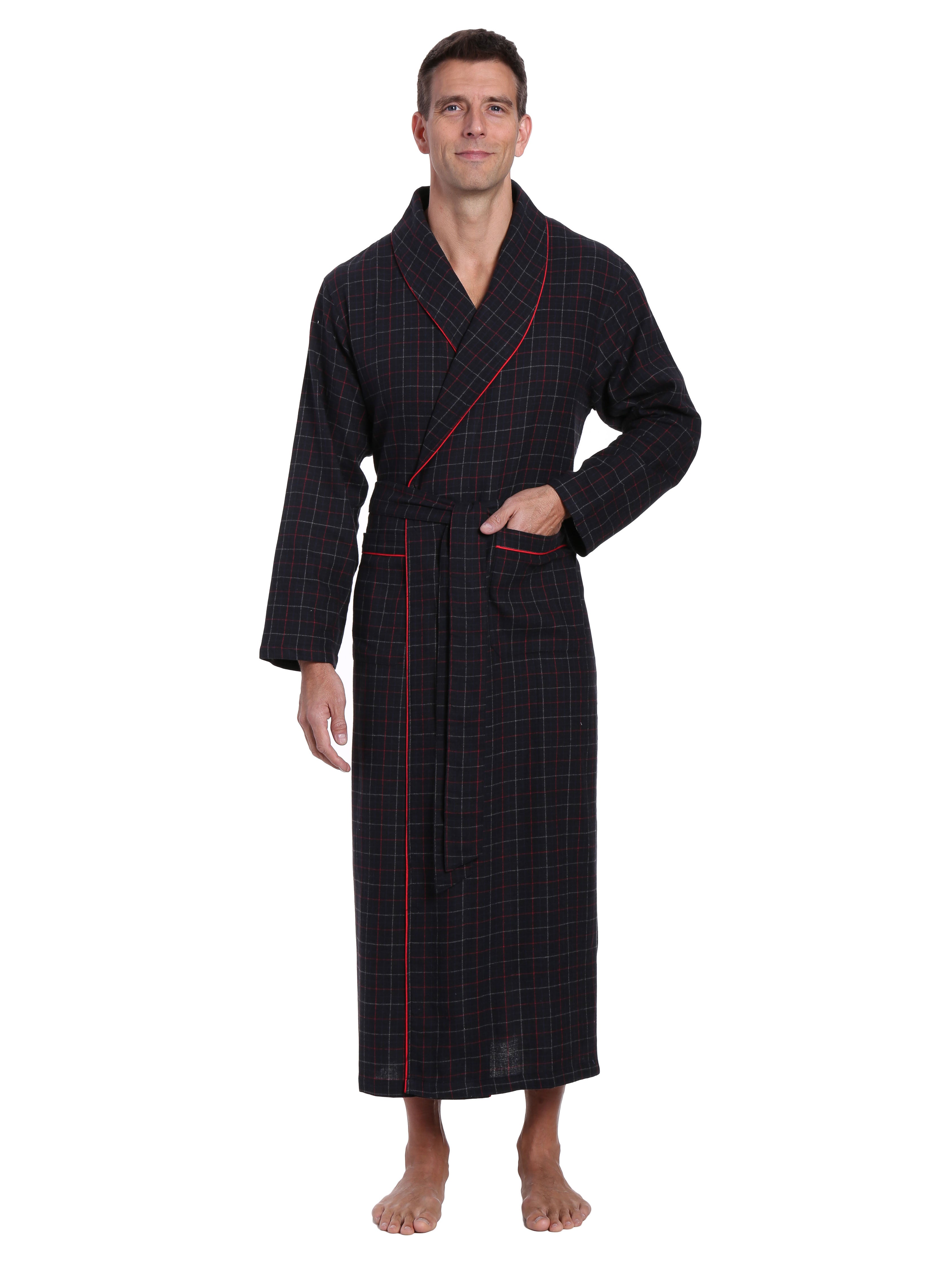 Men's 100% Cotton Flannel Long Robe - Plaid Black-Multi – FlannelPeople