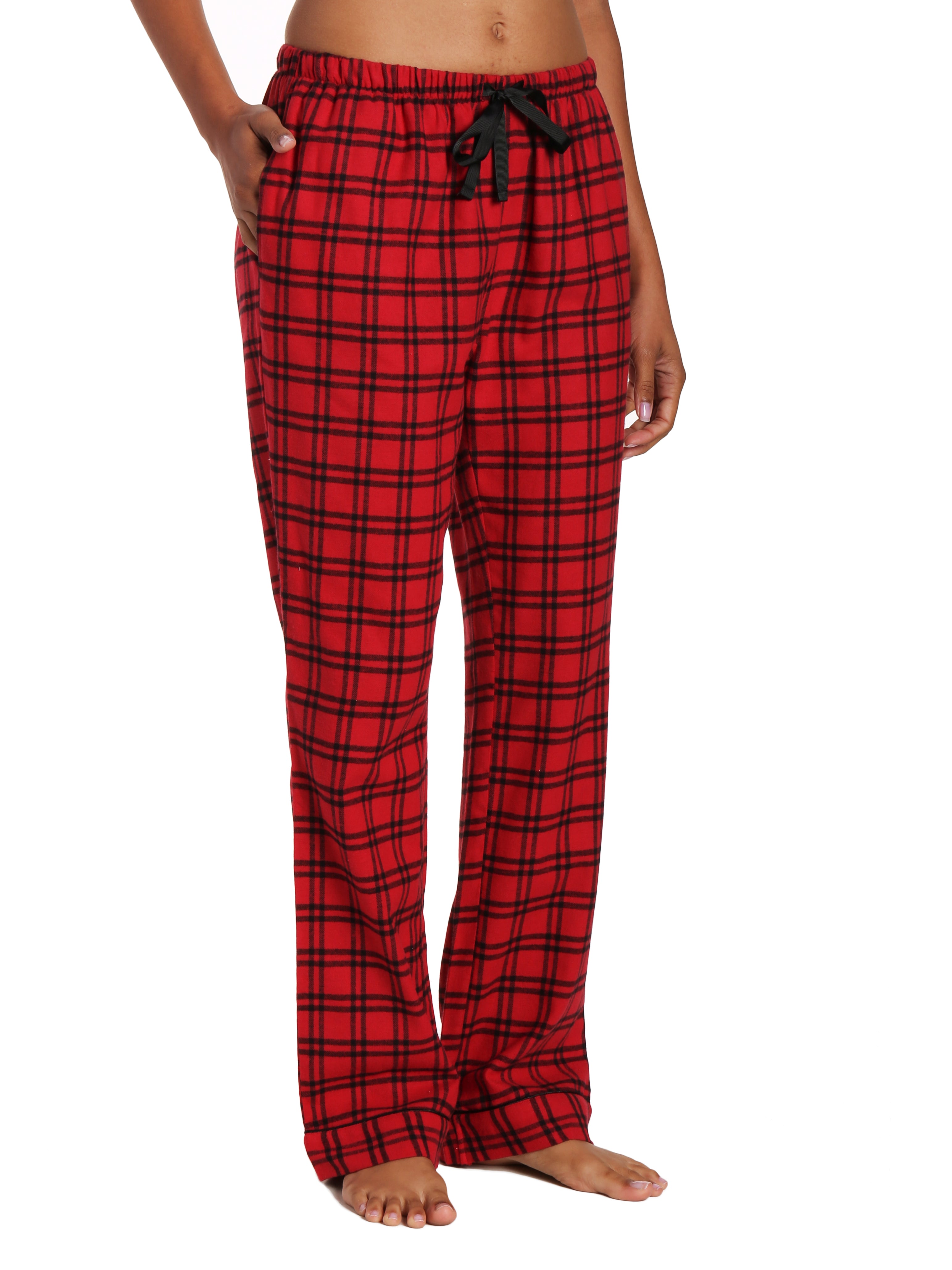Womens 100% Cotton Lightweight Flannel Lounge Pants - Checks Red-Black ...