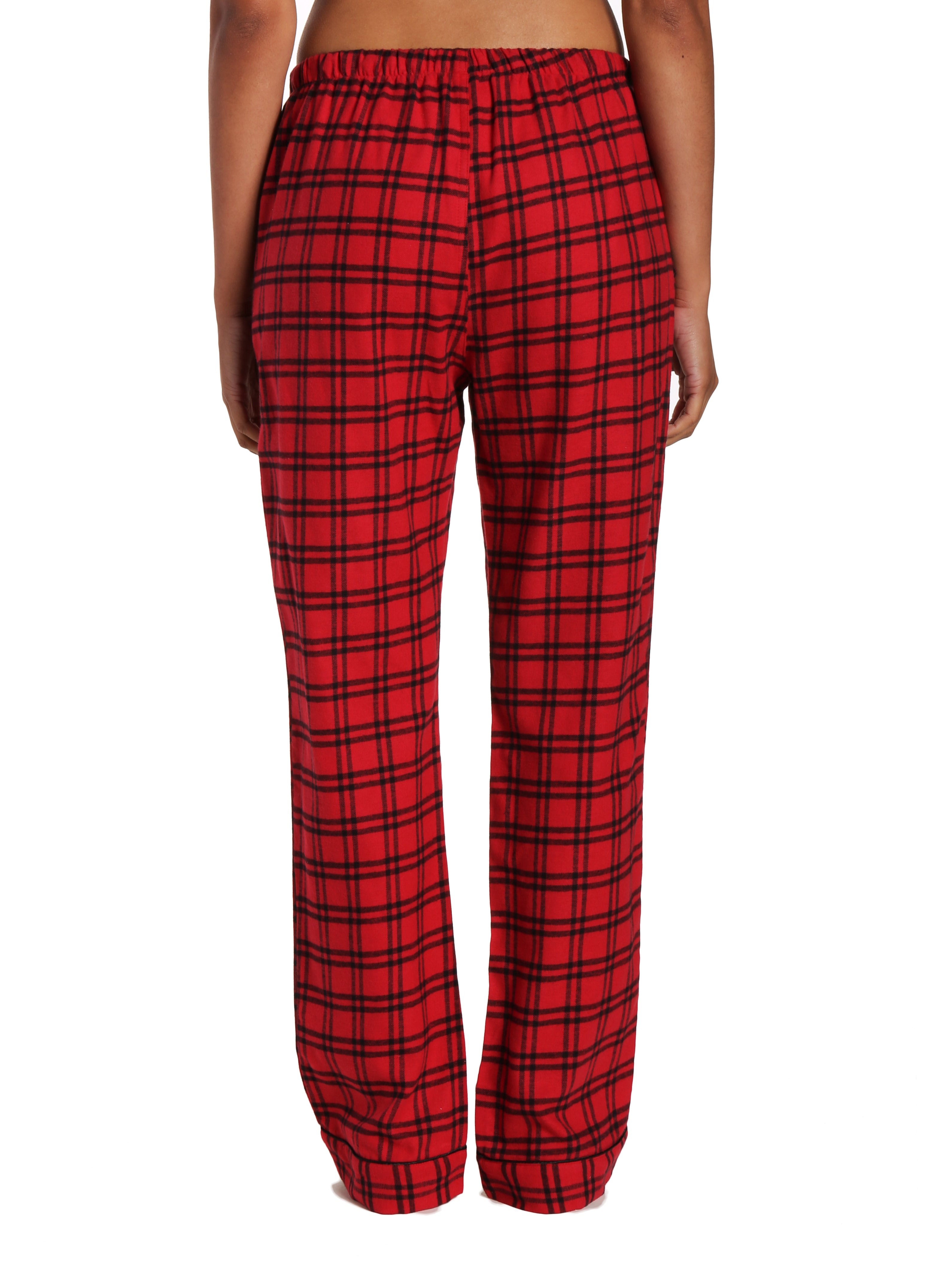 Womens 100% Cotton Lightweight Flannel Lounge Pants - Checks Red-Black ...