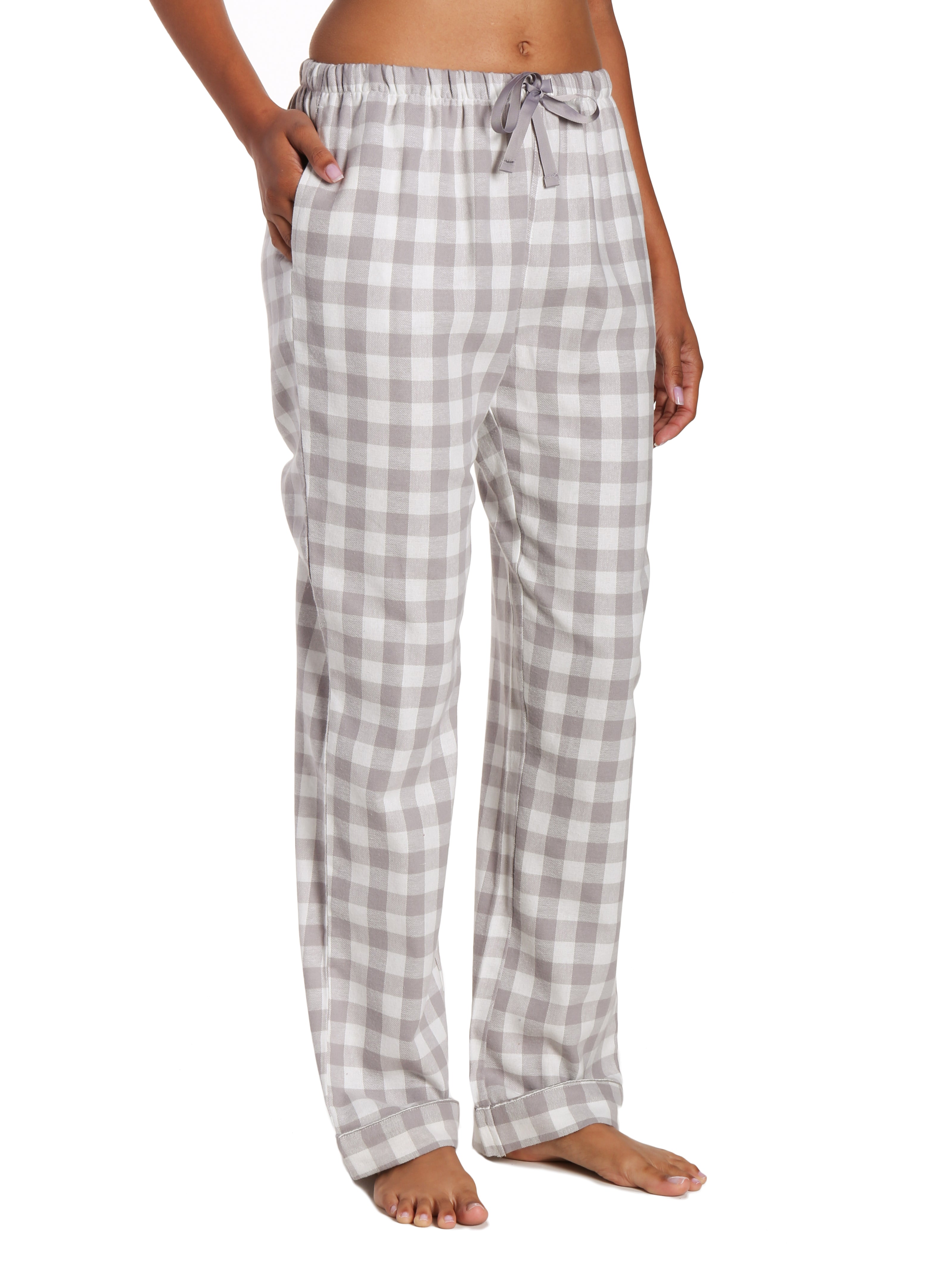 Womens 100% Cotton Lightweight Flannel Lounge Pants - Gingham Gray ...