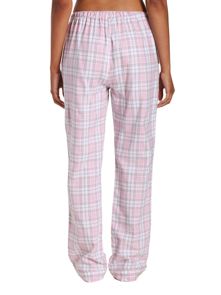 Womens 100% Cotton Lightweight Flannel Lounge Pants - Plaid White-Pink ...