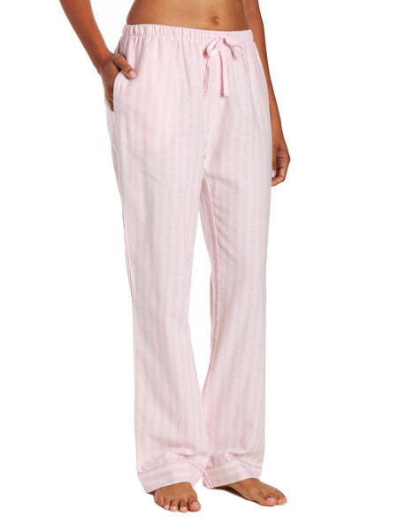 Womens 100% Cotton Lightweight Flannel Lounge Pants - Stripes Pink ...