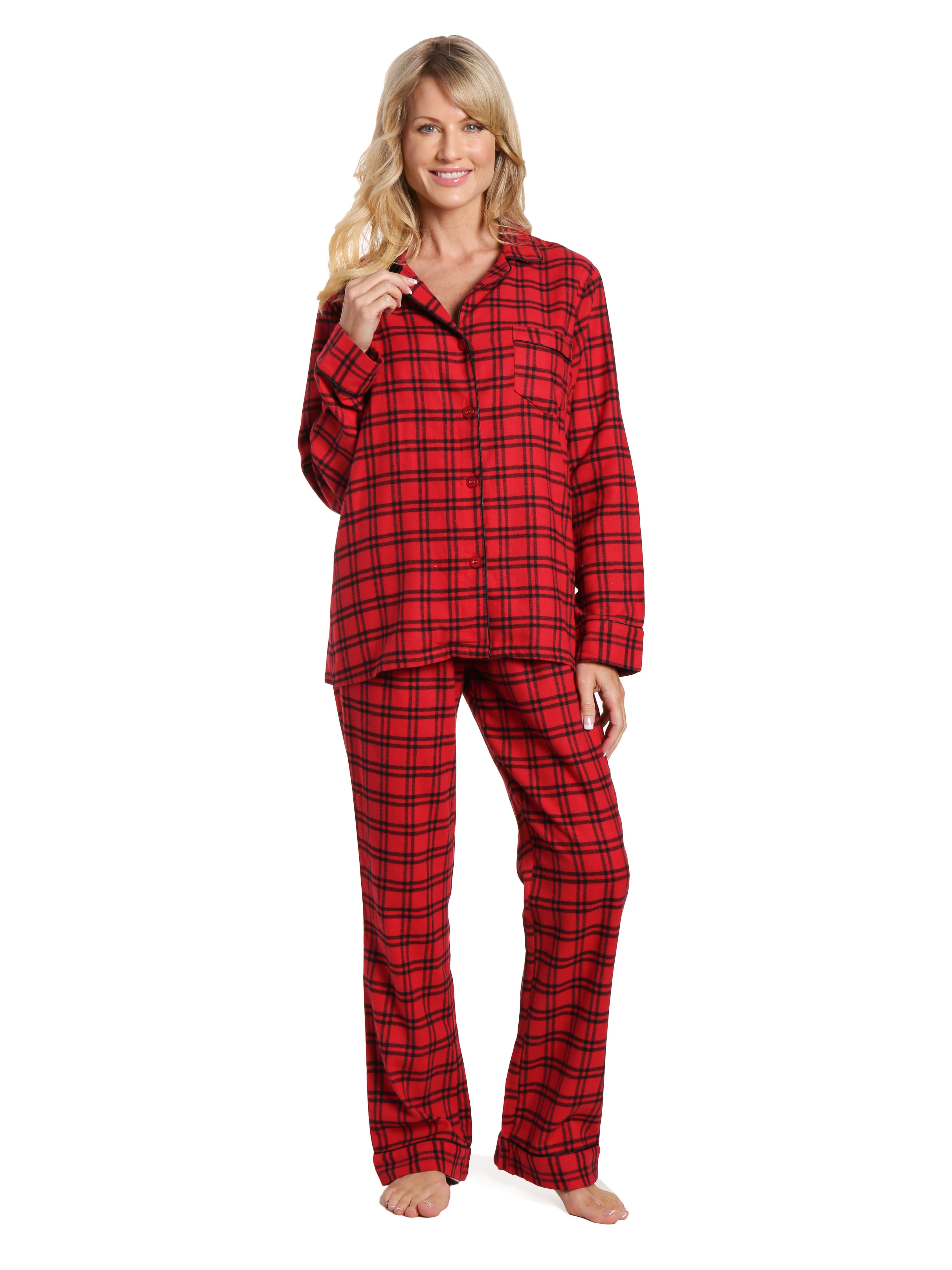 Womens 100% Cotton Lightweight Flannel Pajama Sleepwear Set - Checks R ...