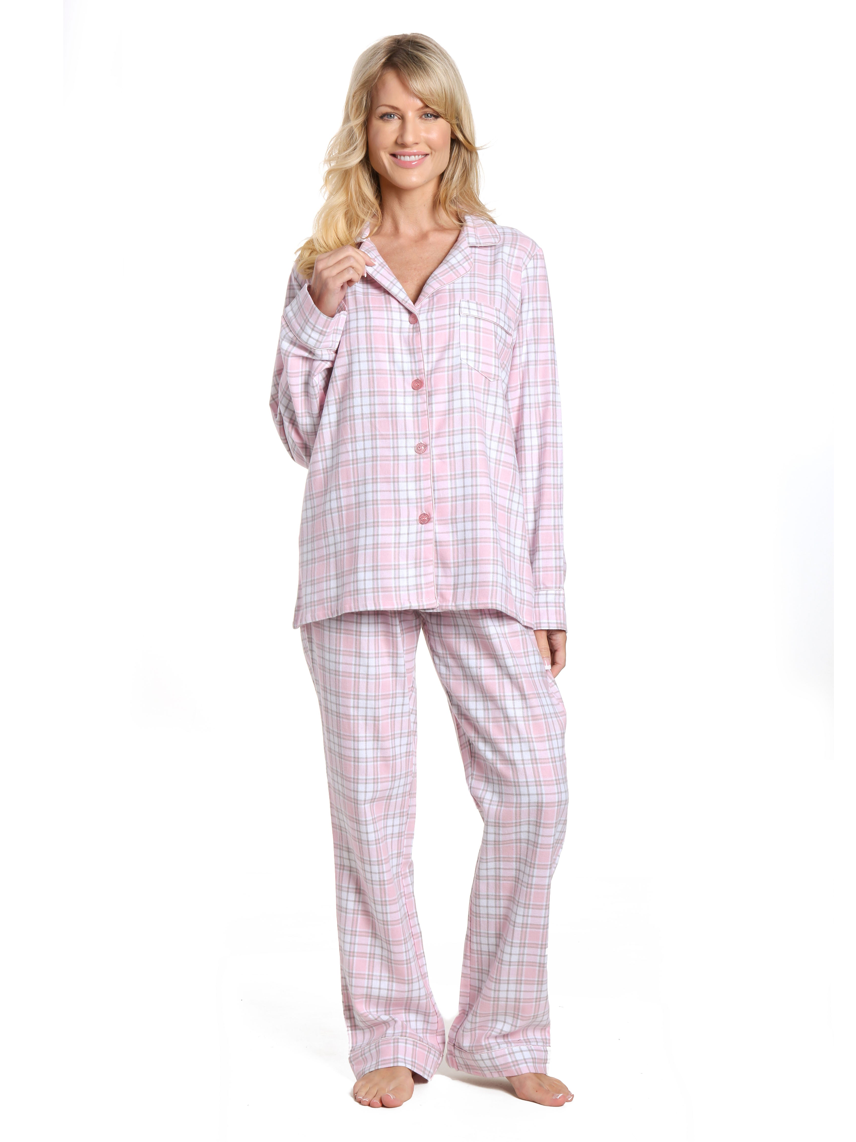 Womens 100 Cotton Lightweight Flannel Pajama Sleepwear Set Plaid Wh Flannelpeople 8308