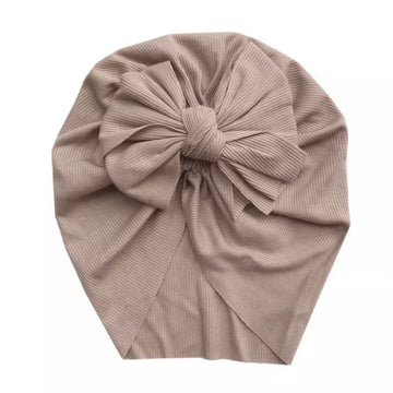 Ribbed Bow Turban in Tan