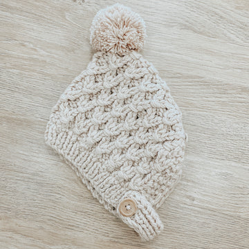 Unisex Crochet Baby Pom Hat in Natural