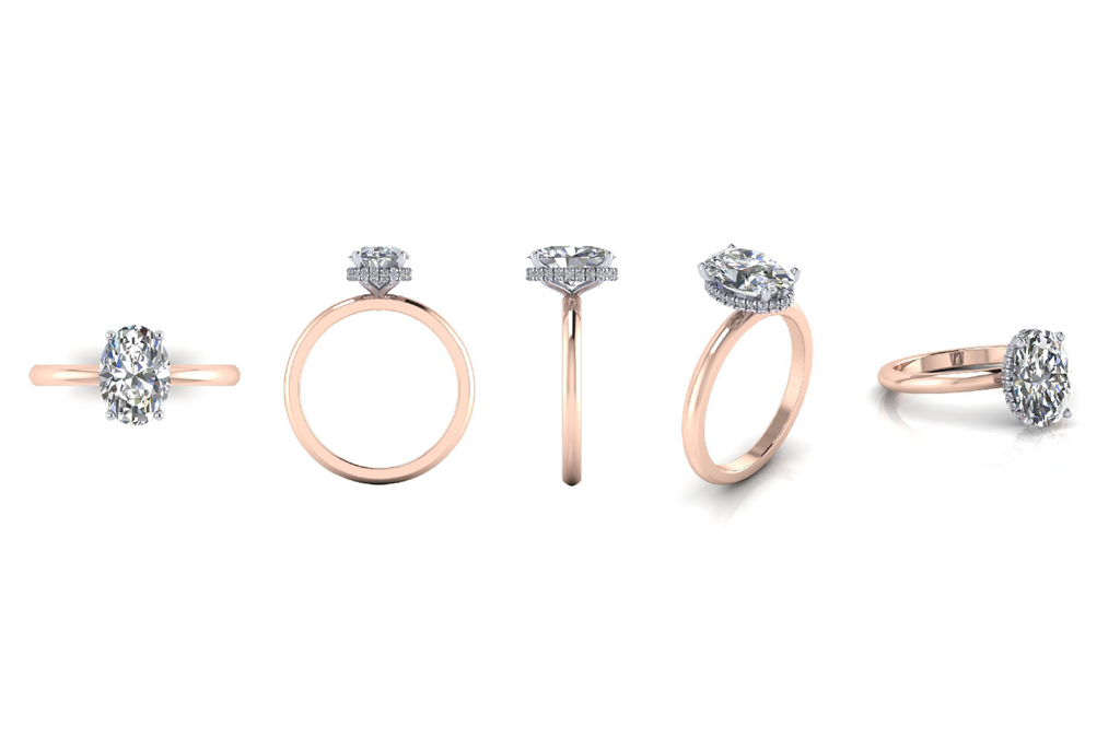 Classic Thin Oval Hidden Halo in 18k Rose Gold with Platinum Prongs