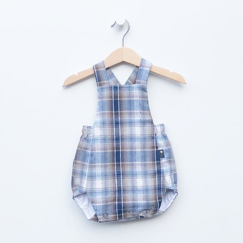 Sustainable Classic Style Children's clothes made in america. Bubble Romper for babies made from button up shirts. Circular fashion is our mission