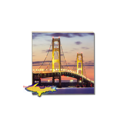 Michigan summer nights at Mackinac Bridge on a drink coaster