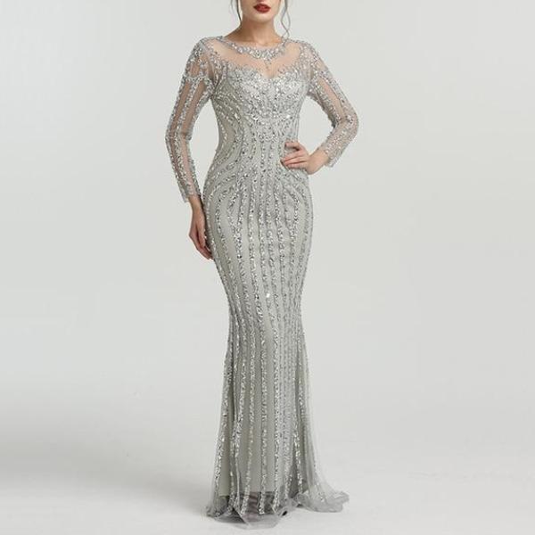 silver gray evening gowns