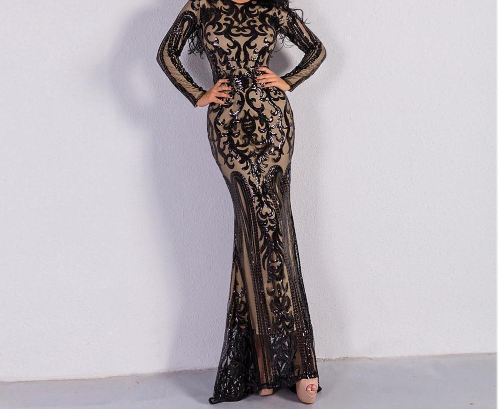 black and gold long sleeve gown