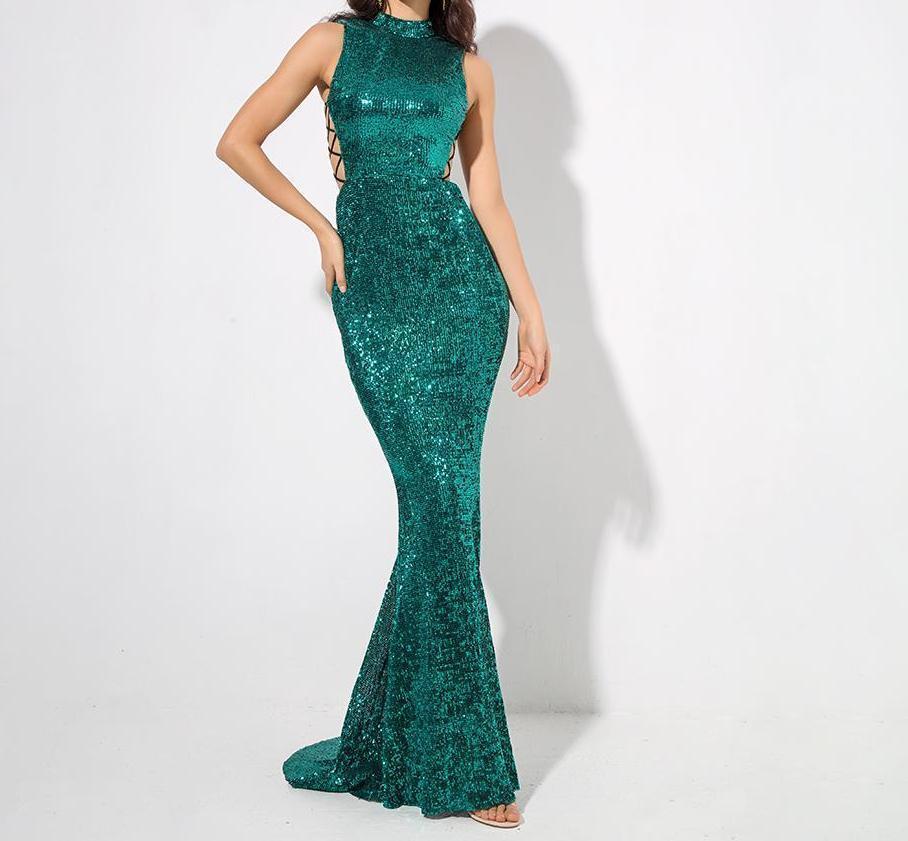 sequin green maxi dress