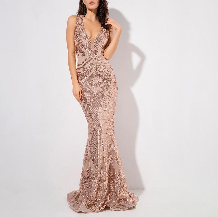 maxi rose gold dress