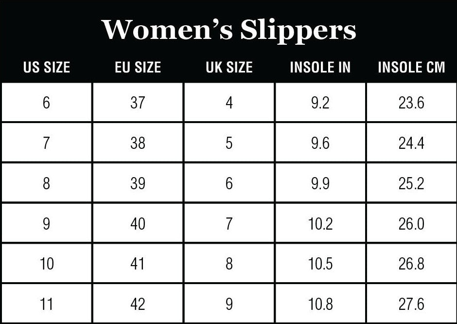 Uk Size Chart For Slippers