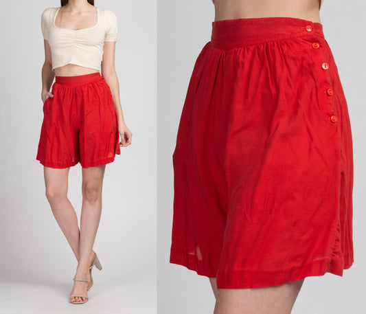 70s Bright Red High Waist Shorts - Extra Small, 25.25