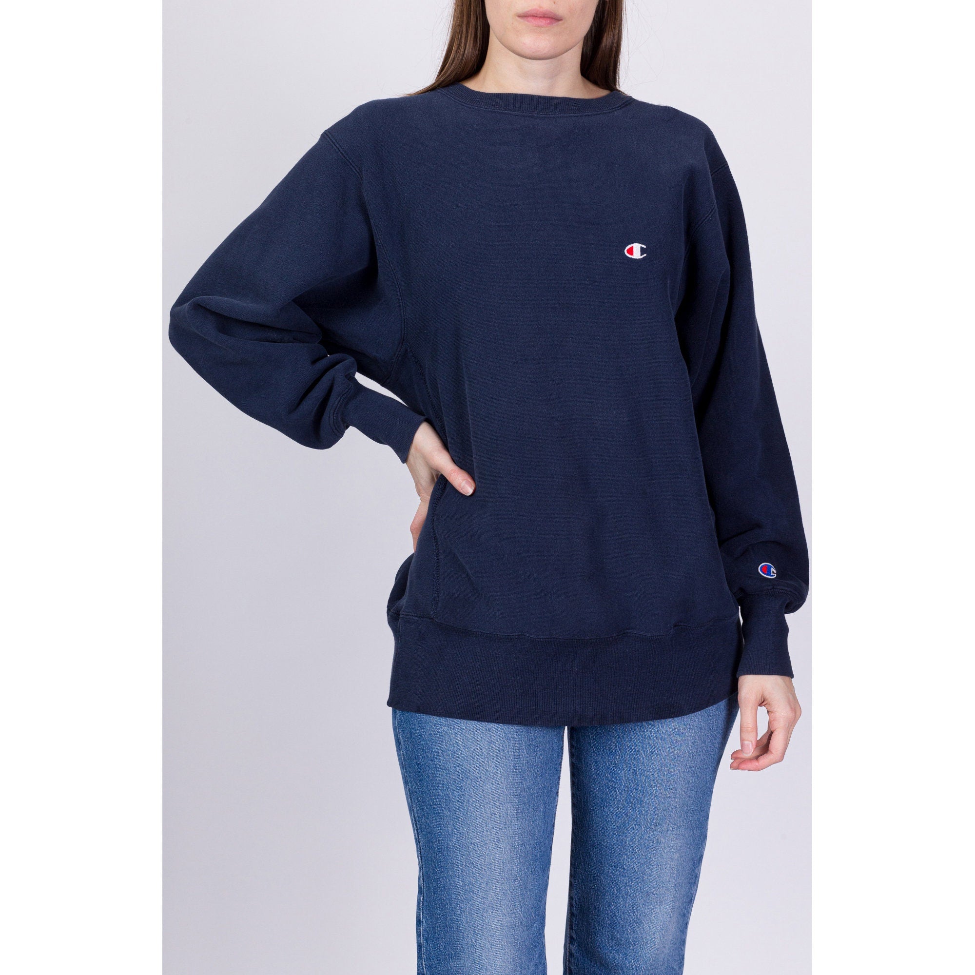 90s Champion Reverse Weave Navy Blue Sweatshirt - Men's Medium