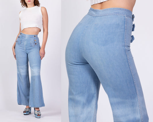 Small 70s High Waisted Light Wash Flared Jeans 26 – Flying Apple