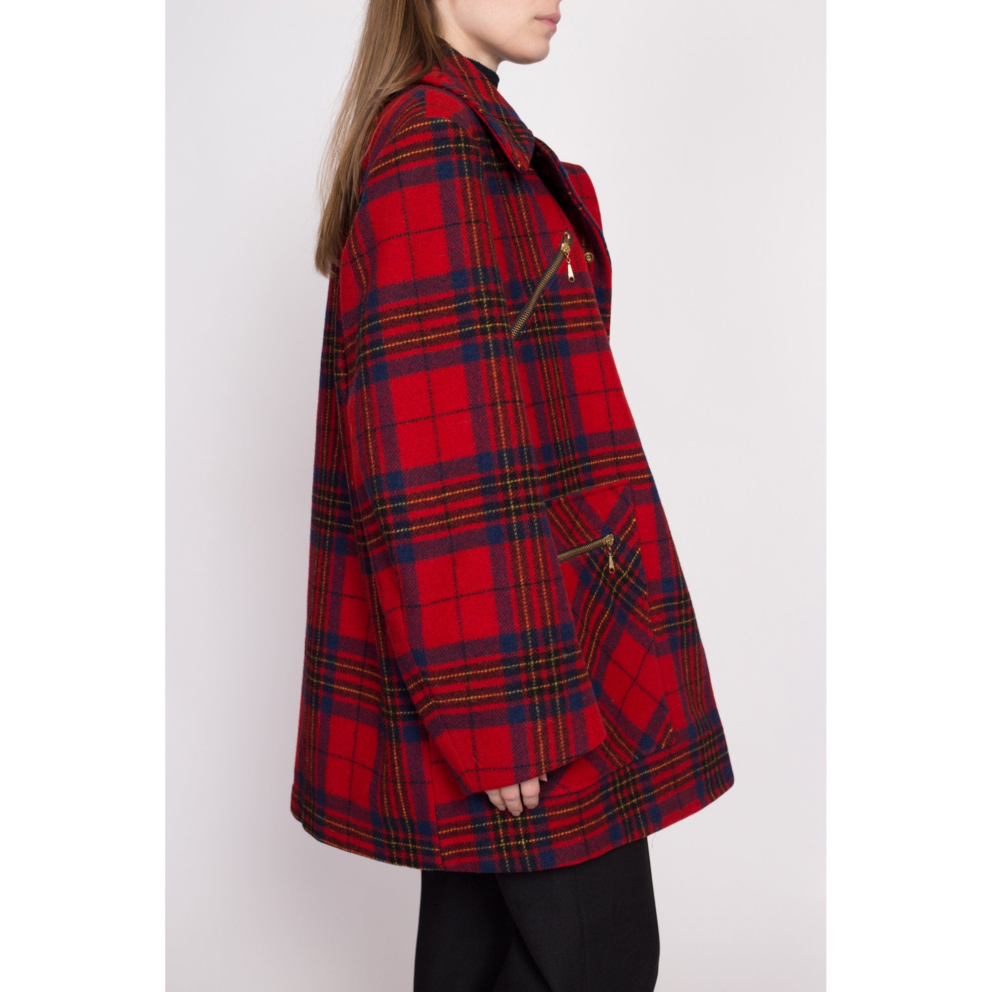 50s 60s Pendleton Red Plaid Wool Coat - Large – Flying Apple Vintage