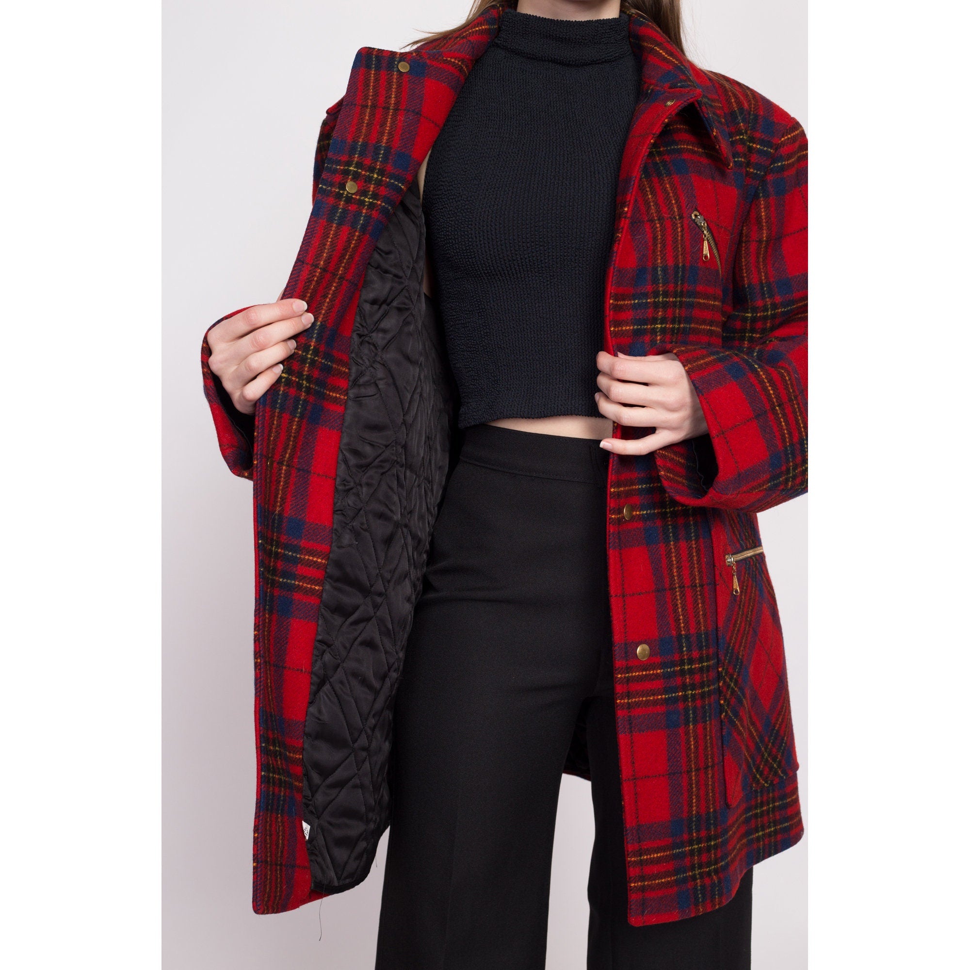 50s 60s Pendleton Red Plaid Wool Coat - Large – Flying Apple Vintage