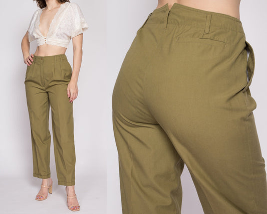 1980s High-Waist Tapered Leg Army Green Wool Pants M