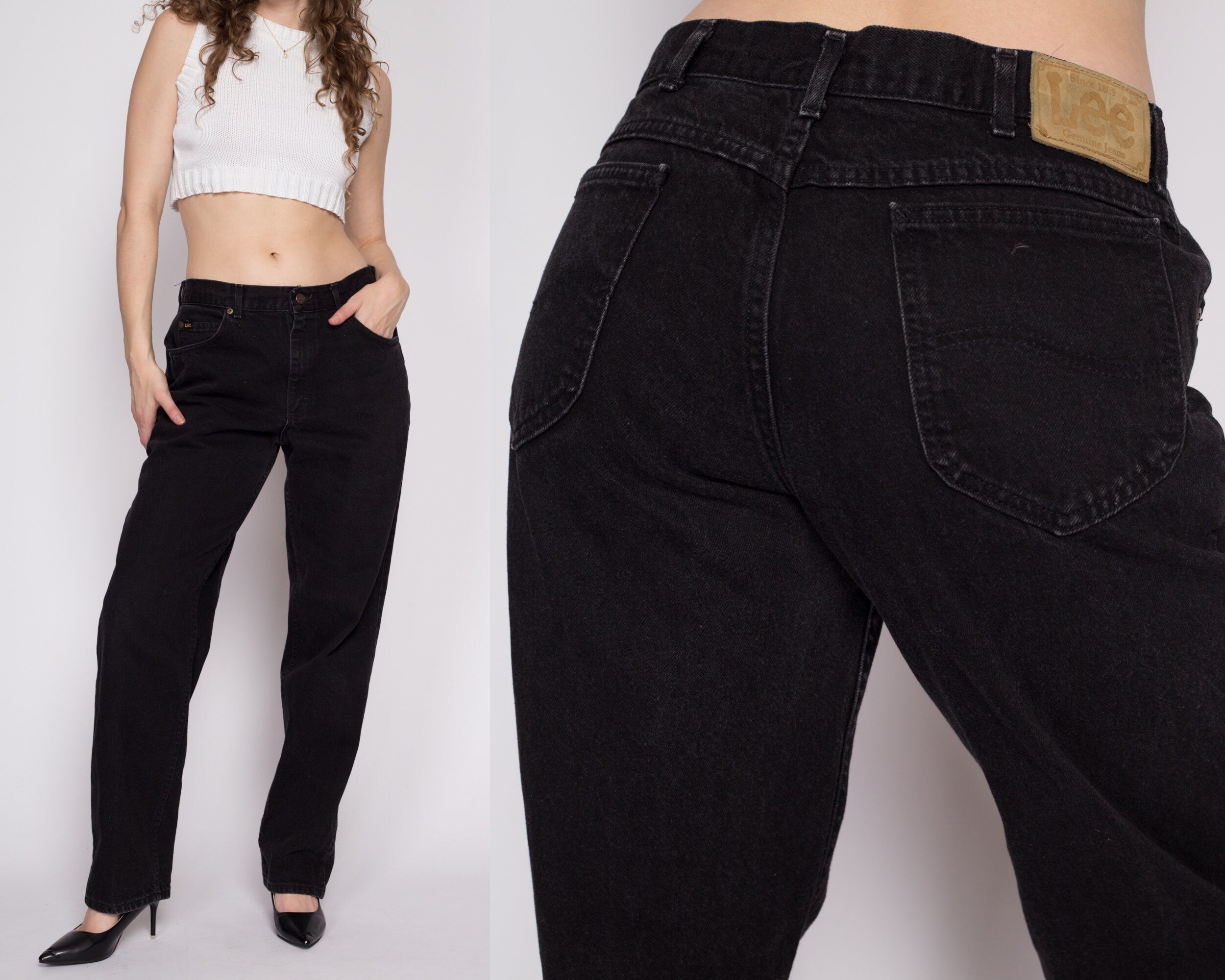 90s Lee Black High Waisted Jeans - Large, 32.5