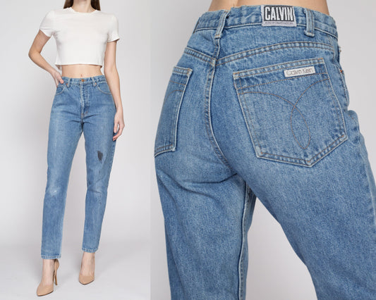 Vintage 80s Calvin Klein High Waisted Jean Skirt Distressed