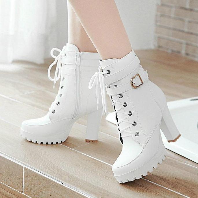chunky heeled lace up ankle boots