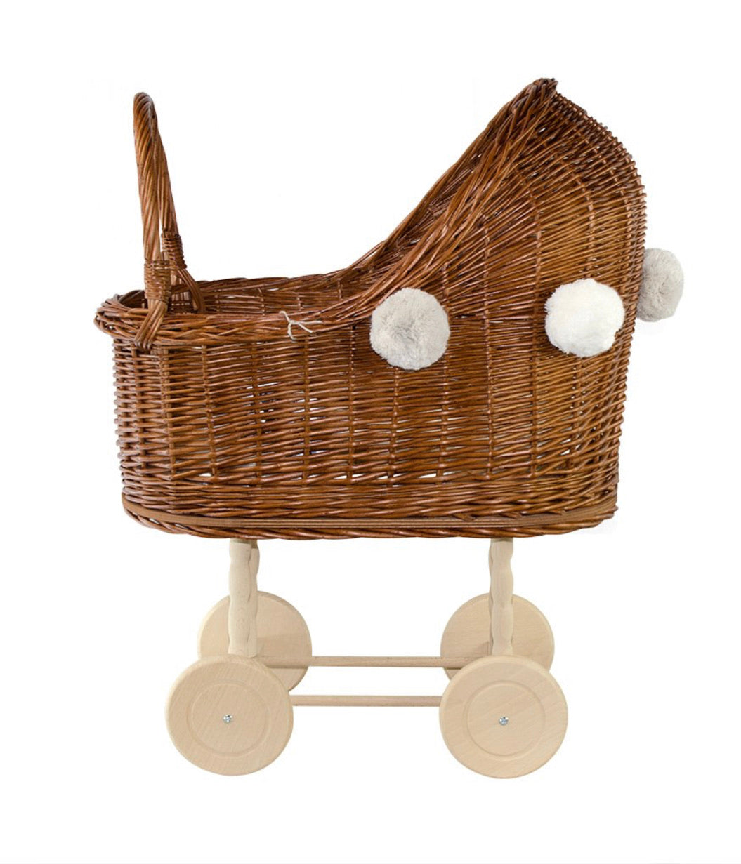 lilu wicker dolls pram dusty pink