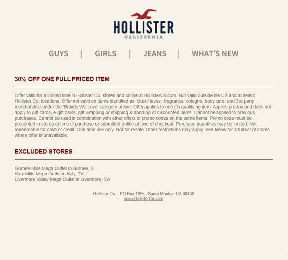 hollister 30 off coupon