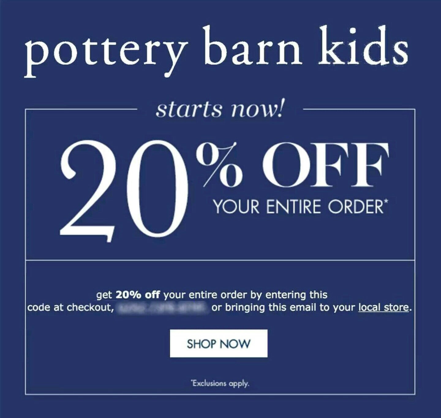 Pottery Barn Kids 20 Off Entire Purchase Mass Koupons