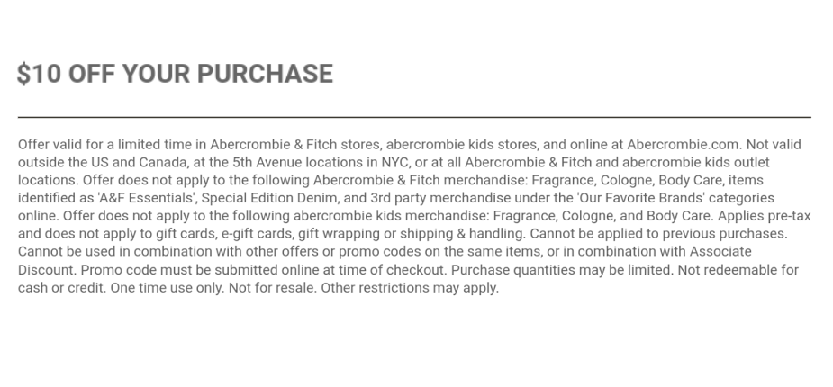 abercrombie $10 off $50