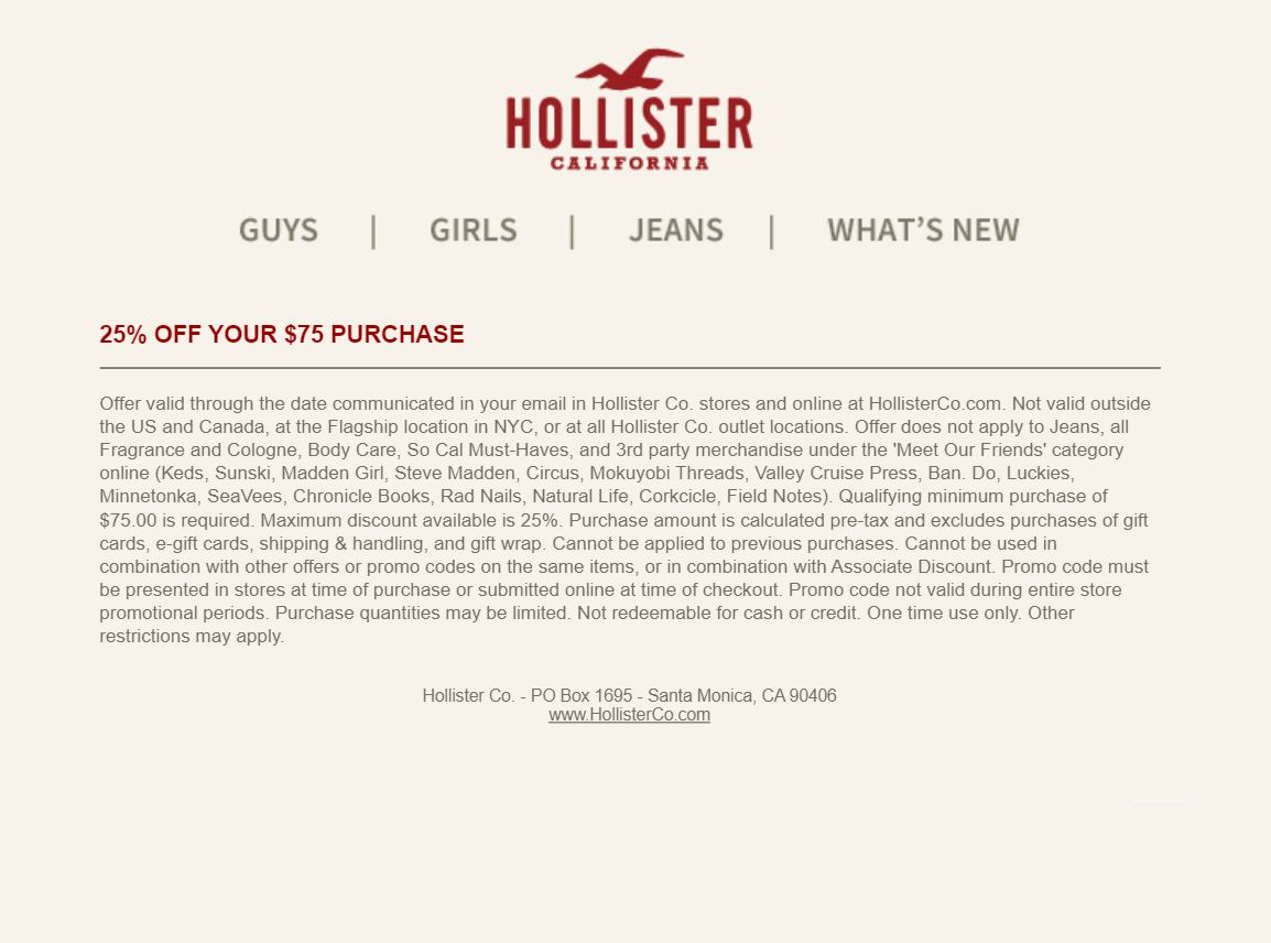 hollister 15 off email