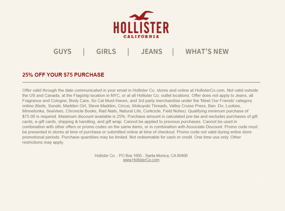 hollister 25 off coupon