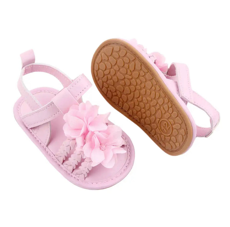 Braided/Floral Non-Slip Sandals - Pink