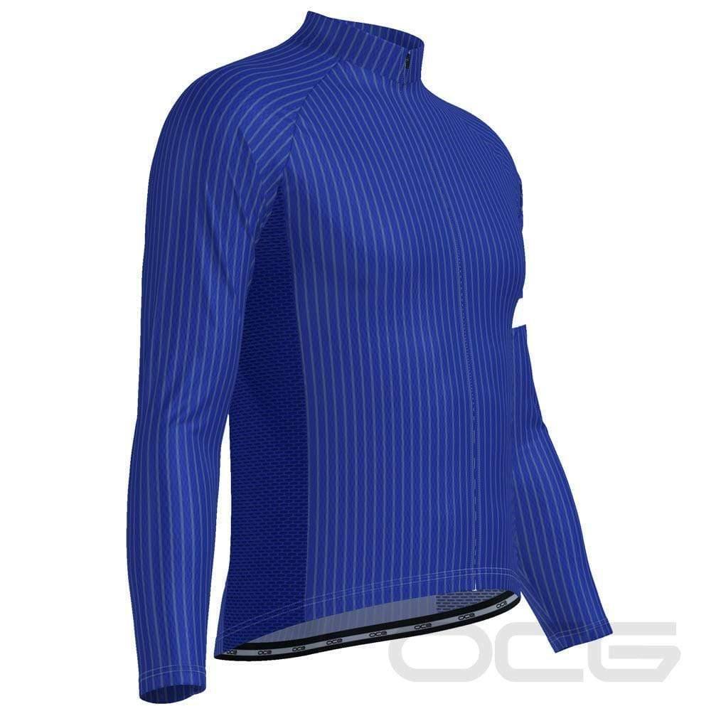 Men's Blue Stripe Banded Long Sleeve Cycling Jersey-Online Cycling Gear Australia-Online Cycling Gear Australia