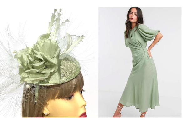 green fascinator and dress