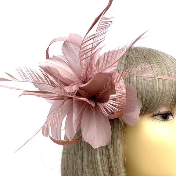 dusky pink and grey fascinator