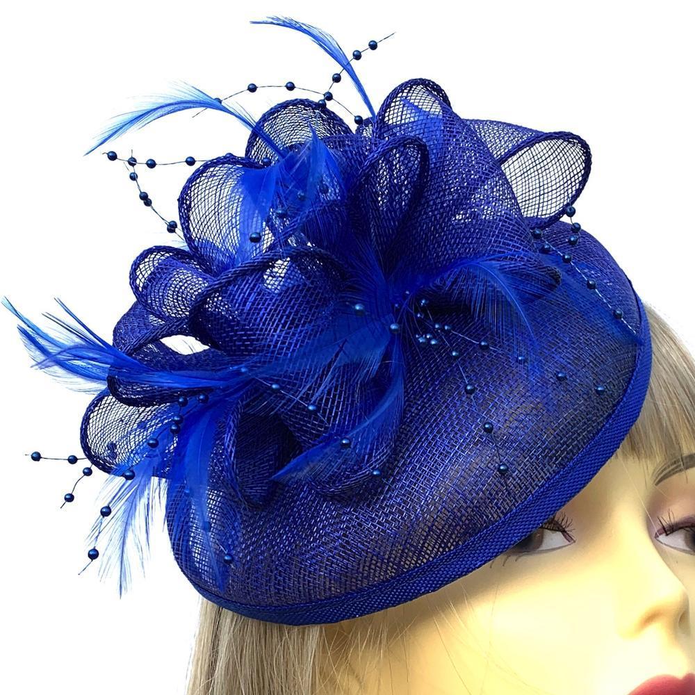Royal Blue / Cobalt Blue Pillbox Hat with & Beads