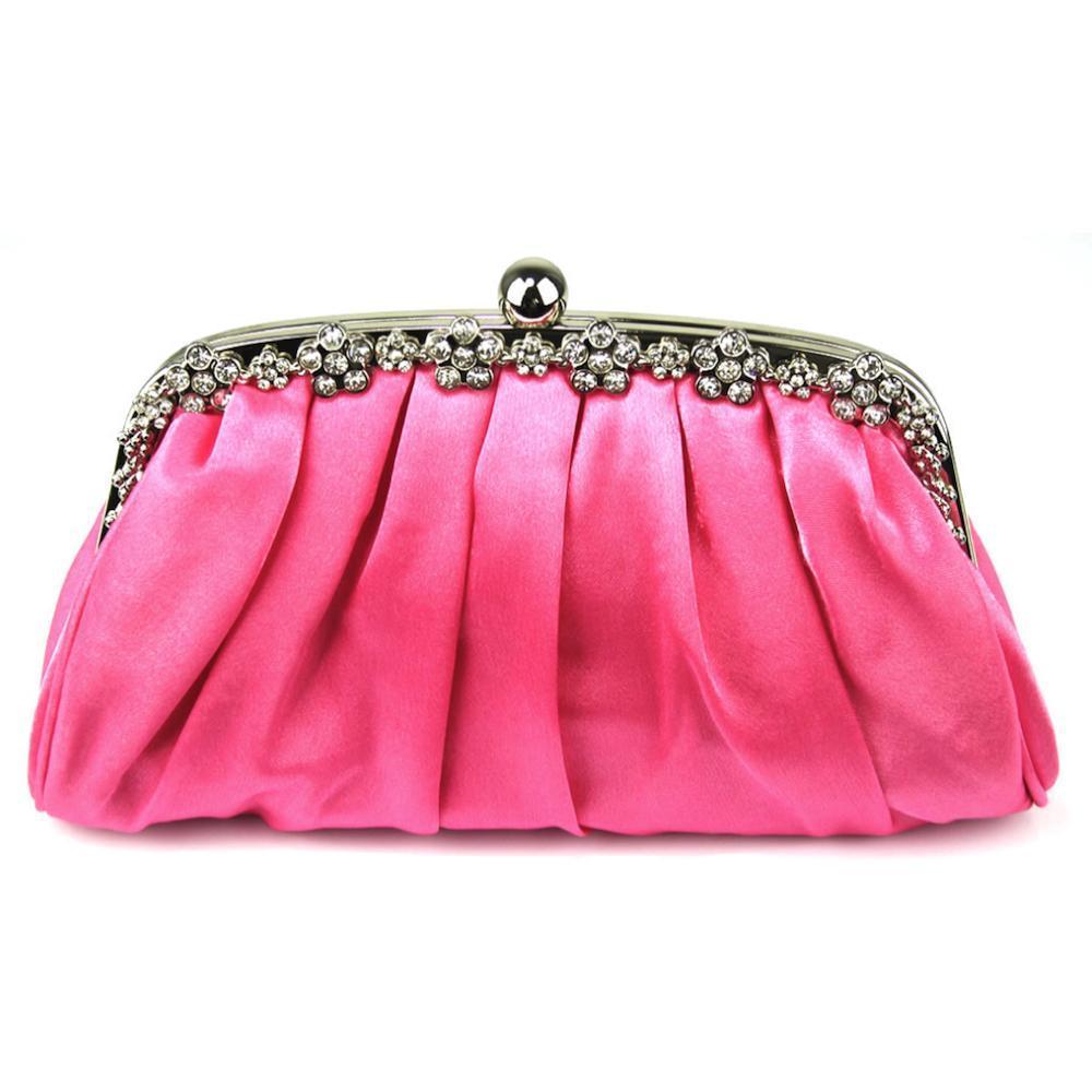 Crystal Flower Evening Clutch Bag - Hot Pink / Shocking Pink